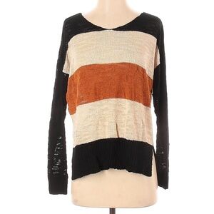 Figwood Colorblock Knit Sweater Orange Black and Cream Size Small